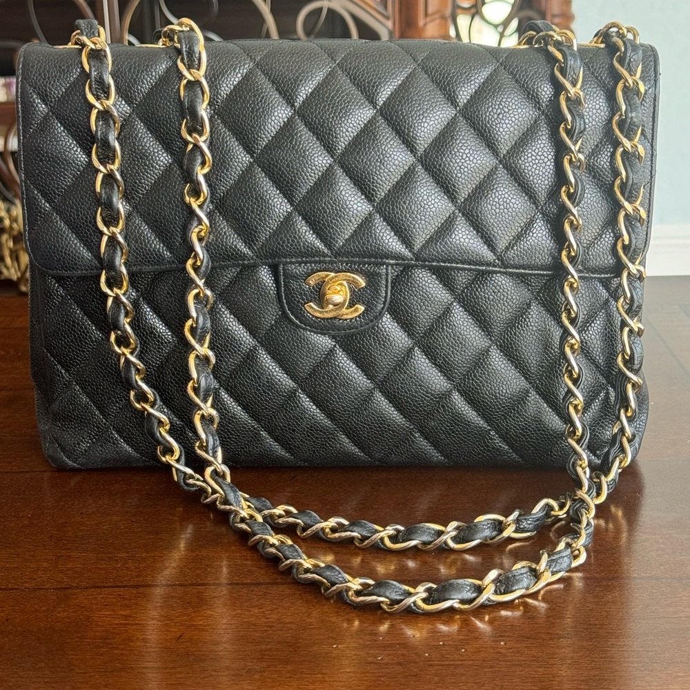 Chanel Black Caviar Vintage Jumbo Single Flap -24k gold hardware - Picture 10 of 17